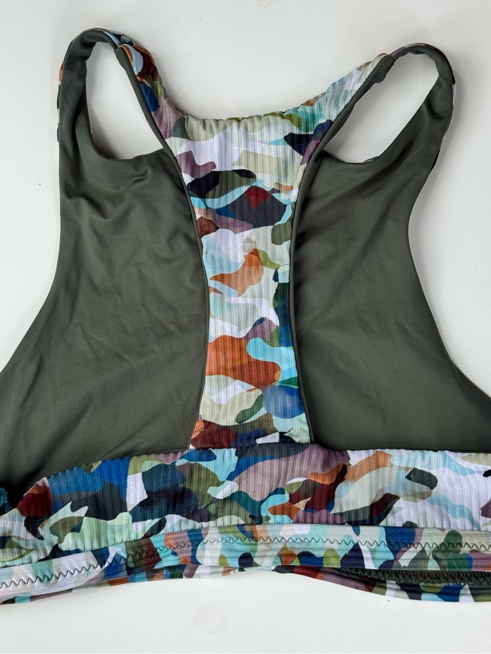 BECCA Multicolor Camo Zip-Front Bikini Top - Blue, Green, Brown, Purple - Picture 2 of 3